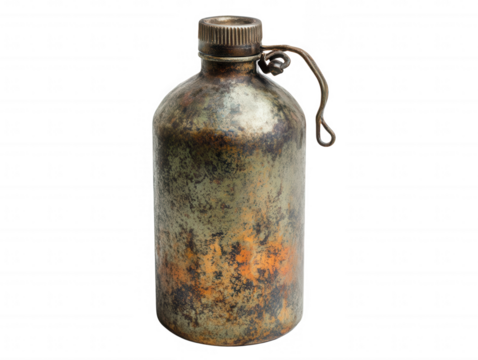 Vintage Metal Canteen Rustic Patina Antique Water Bottle Carry Handle Oxidized Finish