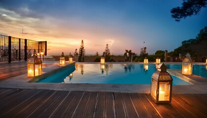 Fototapeta premium sunset over the pool