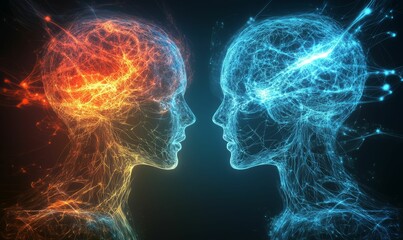 Two luminous figures face, energy flowing between.