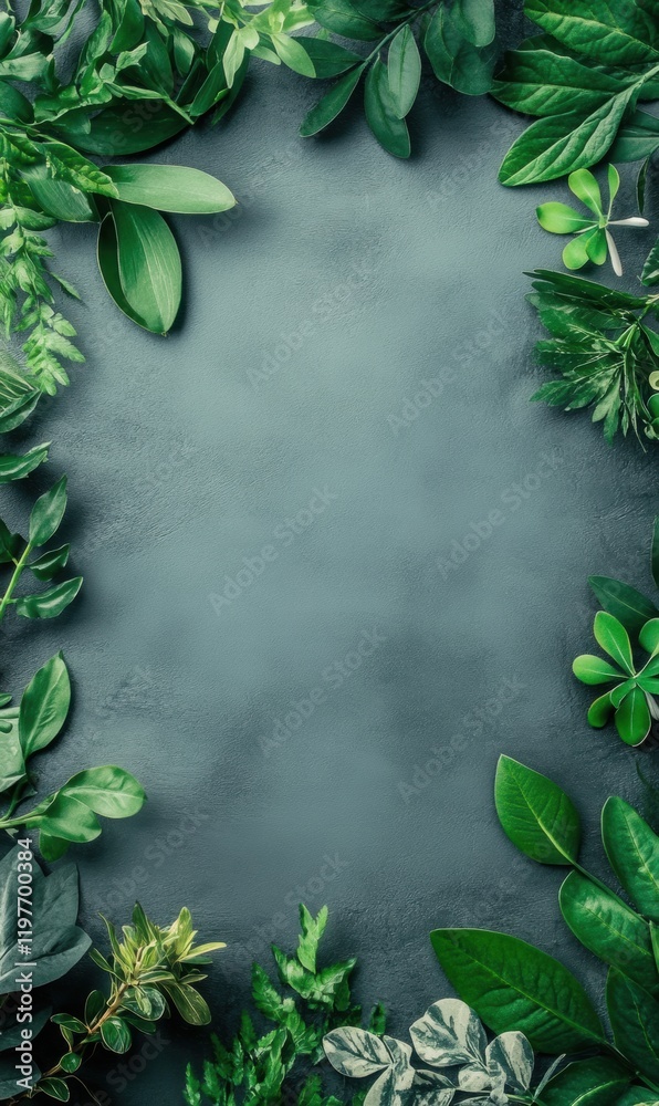 Aufkleber Green foliage arranged in a border with empty space for text and creative design display. Generative AI