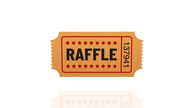 Raffle ticket yellow flying with red stars isolated on white and green screen background