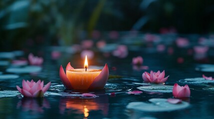 Candle and flowers on the water