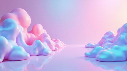 Abstract Pastel Fluid Forms on Reflective Surface An Ethereal Composition of Soft, Shimmering Colors