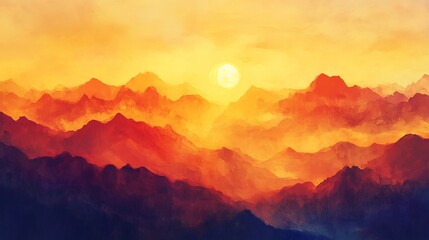 Fototapeta premium Fiery sunset paints majestic mountains warm orange hues. AI Generated