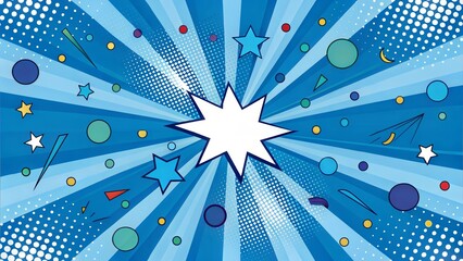 Dynamic Blue Comic Book Background with Stars and Text Bubble.