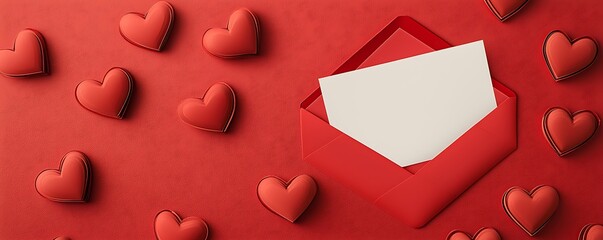 Heart-shaped paper and blank photo frame with an envelope, ideal for creating personalized Valentine's Day messages