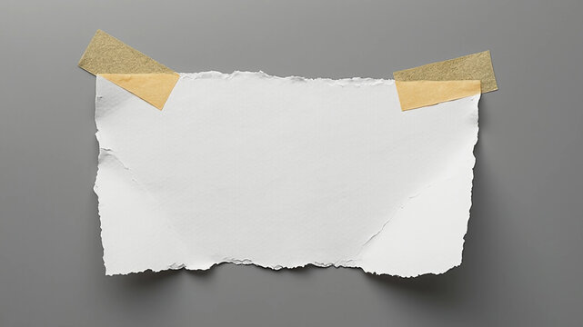 White paper stuck with sticky tape isolated on a gray background.
