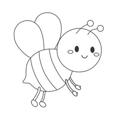 Cute bee coloring page for kids. Honey bee doodle. Children's coloring activity sheet. Cute Illustration to Color.