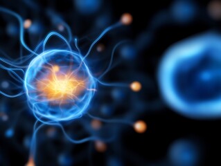 Glowing Cell Microscopic View Intricate Blue Network. AI Generated