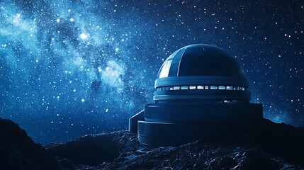A futuristic observatory floating in the cosmos surrounded by stars