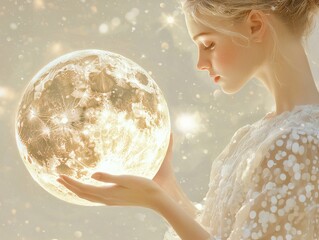 Naklejka premium Moonlit enchantment fantasy realm digital art ethereal glow close-up captivating creatures
