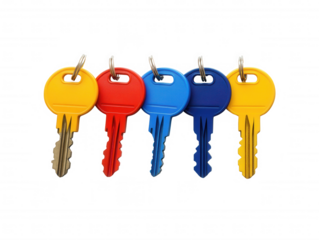Colorful Keys Set Red Blue Yellow Keys on Ring House Keys Property Keys Real Estate Concept