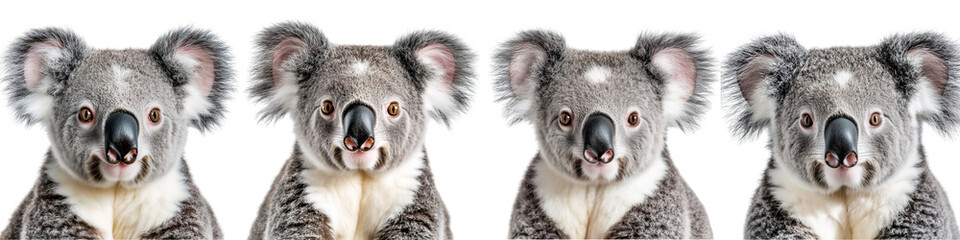 Set of a koala's face isolated on transparent background