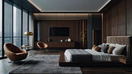 Modern living room with bed