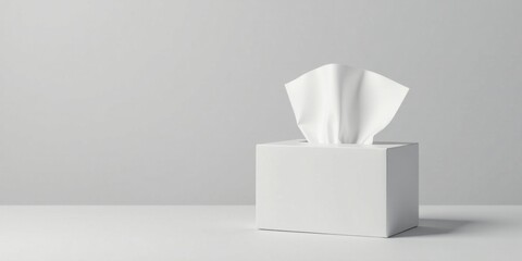 A pristine white tissue box, subtly positioned on a minimalist surface, offers a blank canvas for product placement or design inspiration.
