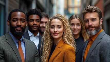 Obraz premium Confident Diverse Business Team Portrait in City Alleyway