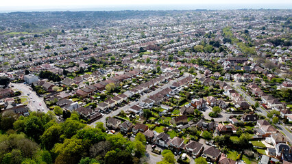 aerial view of low density suburban housing , a suburb of Bournemouth, UK