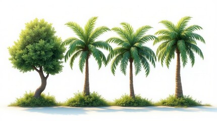 Tropics Serene Trees Form Set Environmental Cut On White Backgrounds