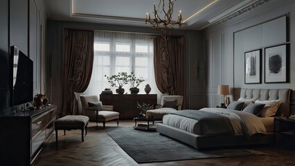 Fototapeta premium Modern living room with bed