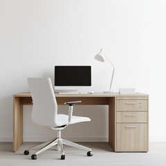 Functional desktop workspace setup for productivity modern office interior design minimalist environment side view work efficiency