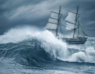 Obraz premium Firefly sailing through stormy waves in the open sea under ominous skies