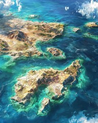 Fototapeta premium Aerial view of tropical coral reefs and islands vibrant ocean landscape scenic nature