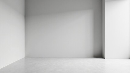 Empty Corner Room with Light Grey Walls and Floor for Design Presentation