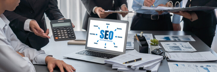 SEO search engine optimization for brisk e-commerce and online retail business showing on computer...