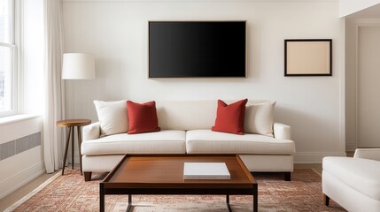 luxury apartment with exclusive view Modern living room with a cozy sofa and stylish decor.