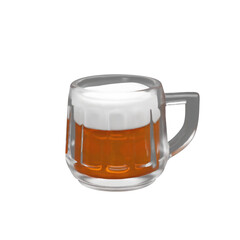 3d render glass of beer. Three-dimensional vector illustration of alcohol beverage. Realistic glass mug and gold liquid. Drink festival of ale. Light bubble drink. Cheers