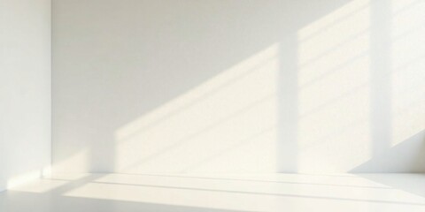 Fototapeta premium Serene Minimalist Room Interior with Sunlight Casts Gentle Shadows on White Walls and Floor