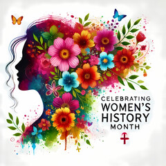 Women's history month celebration background generative ai in colorful pastel flowers. Generative ai