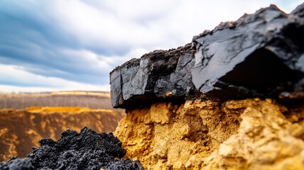 Dark volcanic rock dramatically contrasts warm earthy tones under a brooding sky. AI Generated