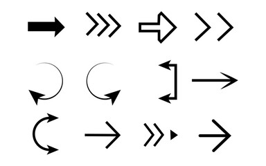 Collection of Simple Black Arrows on White Background