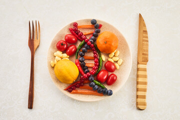 DNA food and genetically modified foods, DNA helix structure on plate.