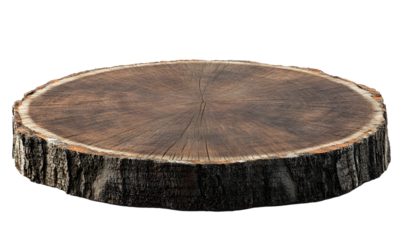 Rustic wood slice display, studio, background black, product placement