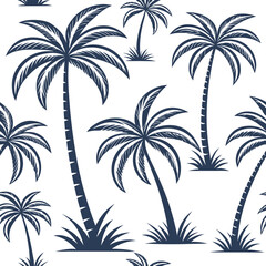 Fototapeta premium Seamless palm tree vector pattern on a white background, perfect for tropical-themed designs and projects