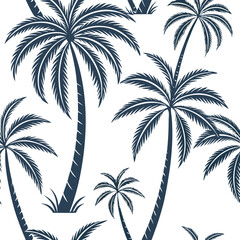 Obraz premium Seamless palm tree vector pattern on a white background, perfect for tropical-themed designs and projects