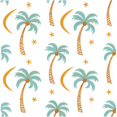 Seamless palm tree vector pattern on a white background, perfect for tropical-themed designs and projects