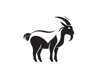Black Goat Silhouette. Goat icon. Black Goat logo. Black Goat silhouette isolated on white background. Vector illustration. 