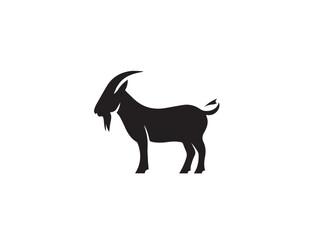 Black Goat Silhouette. Goat icon. Black Goat logo. Black Goat silhouette isolated on white background. Vector illustration. 