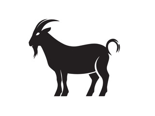 Black Goat Silhouette. Goat icon. Black Goat logo. Black Goat silhouette isolated on white background. Vector illustration. 