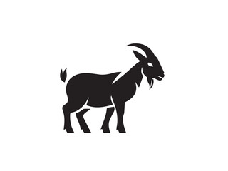 Black Goat Silhouette. Goat icon. Black Goat logo. Black Goat silhouette isolated on white background. Vector illustration. 