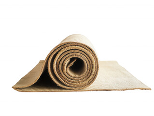Rolled Natural Fiber Yoga Mat Eco Friendly Exercise Mat Light Beige Textured Surface Studio Shot