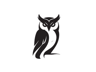Owl silhouette. Owl icon silhouette vector art style illustration. Owl silhouette vector art isolated white background. Black Owl logo.