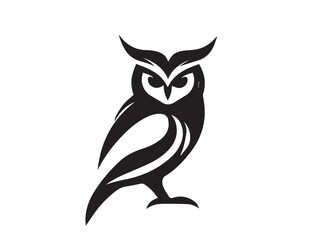 Owl silhouette. Owl icon silhouette vector art style illustration. Owl silhouette vector art isolated white background. Black Owl logo.