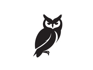 Owl silhouette. Owl icon silhouette vector art style illustration. Owl silhouette vector art isolated white background. Black Owl logo.