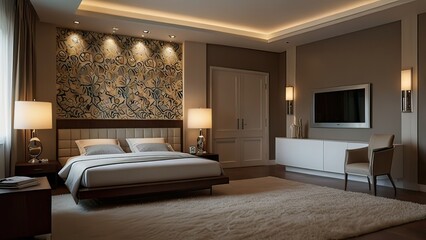 Fototapeta premium Modern living room with bed