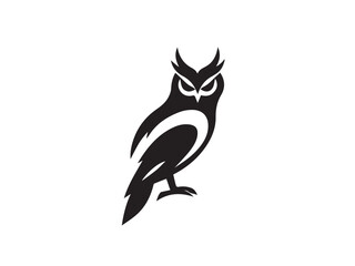 Owl silhouette. Owl icon silhouette vector art style illustration. Owl silhouette vector art isolated white background. Black Owl logo.