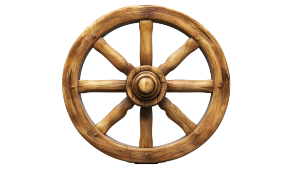 Rustic wooden wagon wheel, isolated, background black, design element